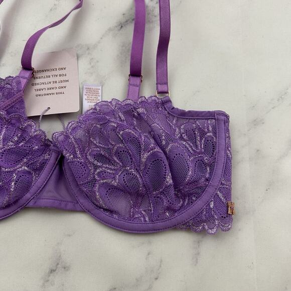 Savage Fenty Womens Balconette Bra Size 34 DD New Purple Lace Sheer - Picture 2 of 7